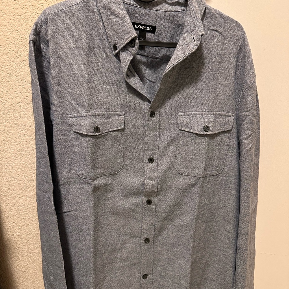 Express Men's Blue Button-Up Shirt